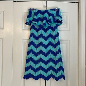 Judith March blue and teal lace strapless dress size S